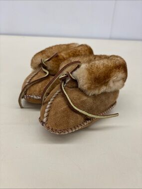 Baby Fur-Lined Moccasin Booties - Tan